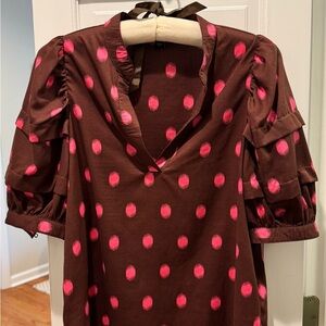Ann Taylor Brown blouse with hot pink splashes.